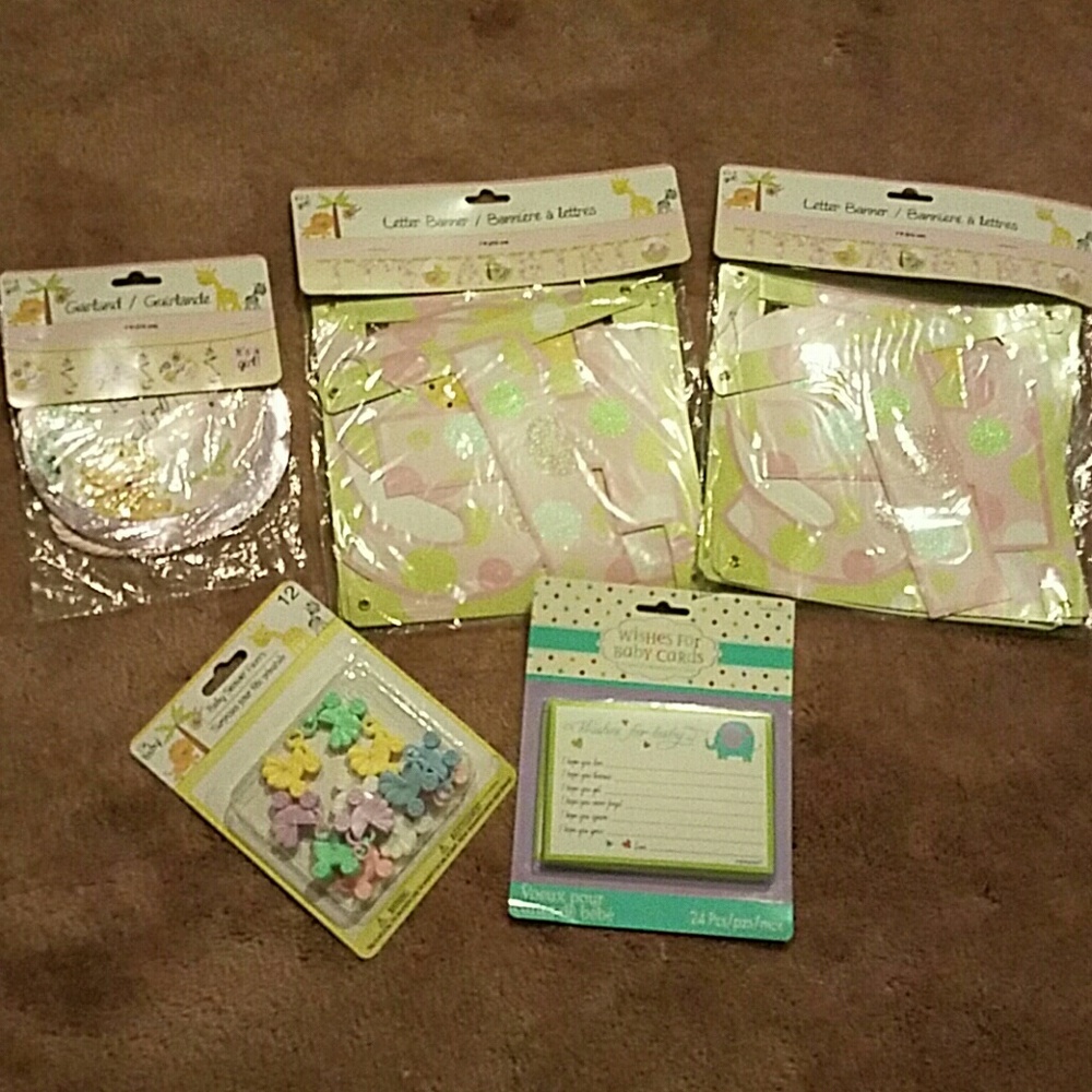 New baby shower banners, garland, favors, wishes